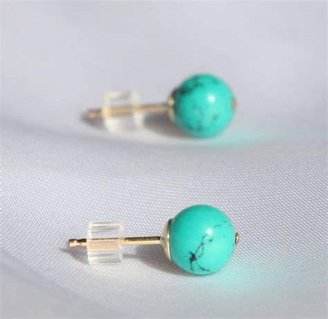 Turquoise Stud Earrings Turquoise And Gold By Juljewelry On Etsy