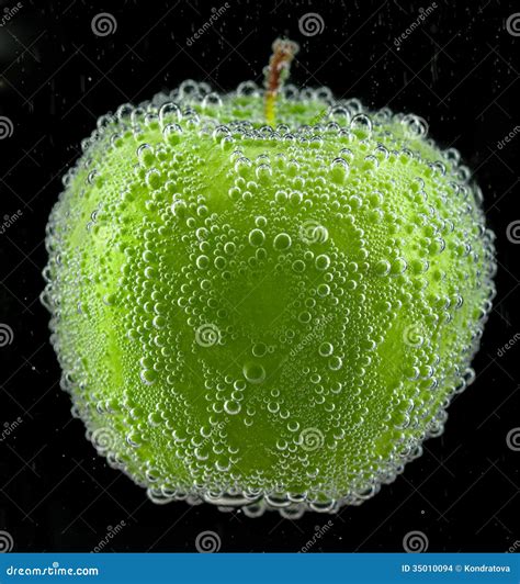 Green Apple With Bubbles Stock Photo Image Of Flowing 35010094