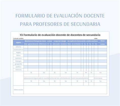 Plantilla De Excel Formulario De Evaluación Docente Para Profesores De