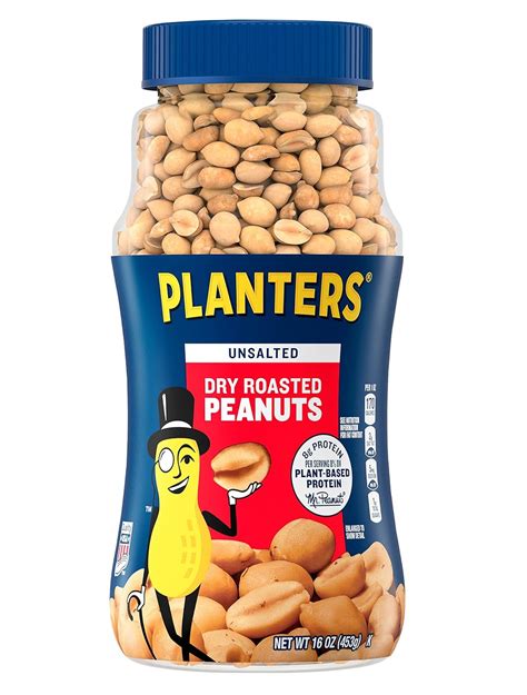 Planters Unsalted Dry Roasted Peanuts Jar 453 G Grocery