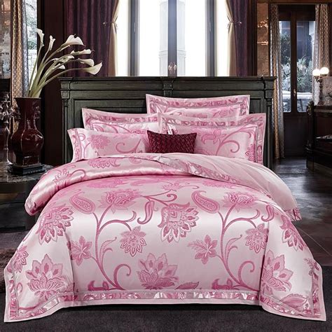 Jacquard Satin Silk Luxury Pink Bedding Set For Teenage Girls Duvet