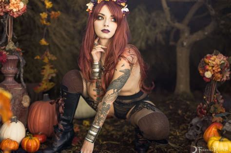 Wallpaper Genevieve Model Tattoo Witch Fall Nude Outdoors