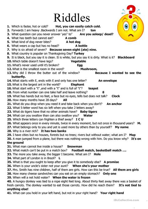 Free dumb, funny trivia quiz questions and the answers about really silly stupid things like idiotic laws, dumb things people say, crazy things people do and more! 59 Riddles worksheet - Free ESL printable worksheets made ...