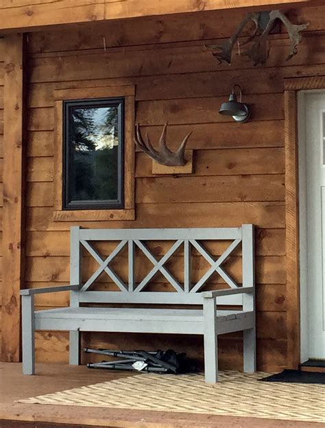 Looking to build the perfect bench for your patio or porch? Large Porch Bench - Alaska Lake Cabin | Ana White
