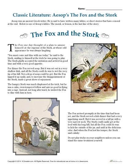 Aesops The Fox And The Stork Literature Comprehension Set