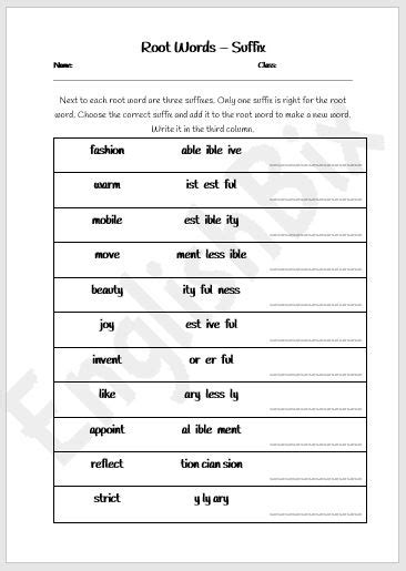 Adding Suffixes Worksheet