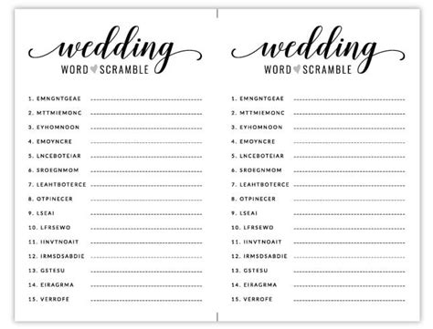 Free Printable Bridal Shower Games Wedding Word Scramble Printable