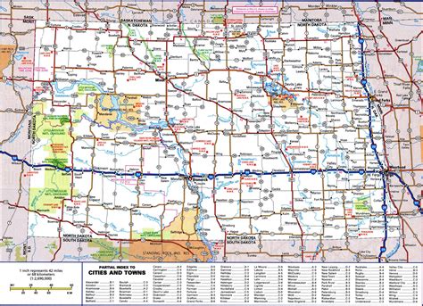 Large Detailed Roads And Highways Map Of North Dakota State With All Cities And National Parks