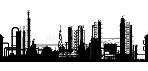 Silhouette Of Oil Refinery Plant Stock Vector Illustration Of