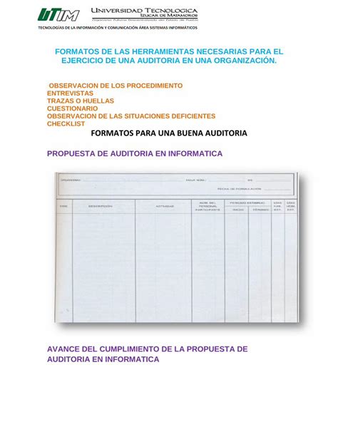 Pdf Formatos Para Una Buena Auditoria · Auditoria En Informatica