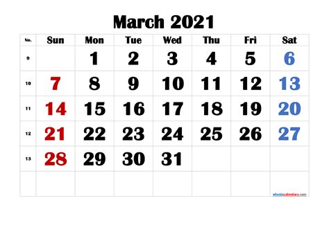 Printable Calendar For March 2021