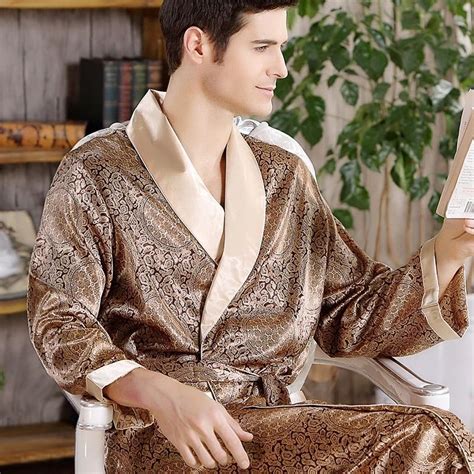Spring Autumn Luxury Bathrobe Mens Print Satin Sleepwear Satin Sleepwear Nightgowns Silk