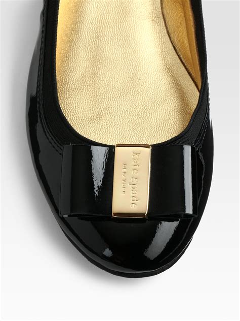 Kate Spade Tock Patent Leather Bow Ballet Flats In Black Lyst