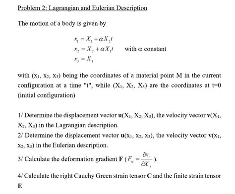 Solved Problem 2 Lagrangian And Eulerian Description The