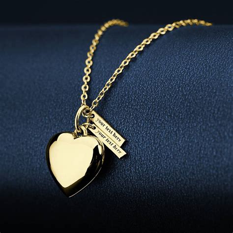 Personalized Heart Photo Locket Necklace With Engraving Name 14k Gold