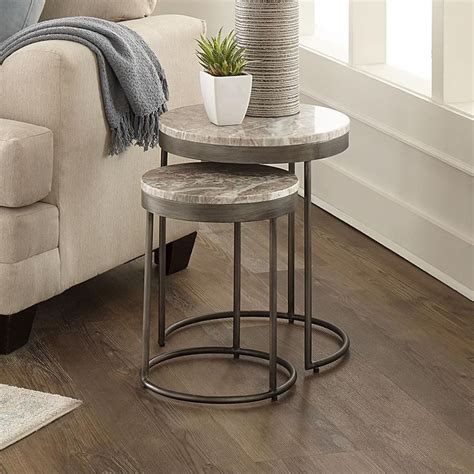 Libby Eclipse Contemporary Nesting End Tables With Marble Tops Walker