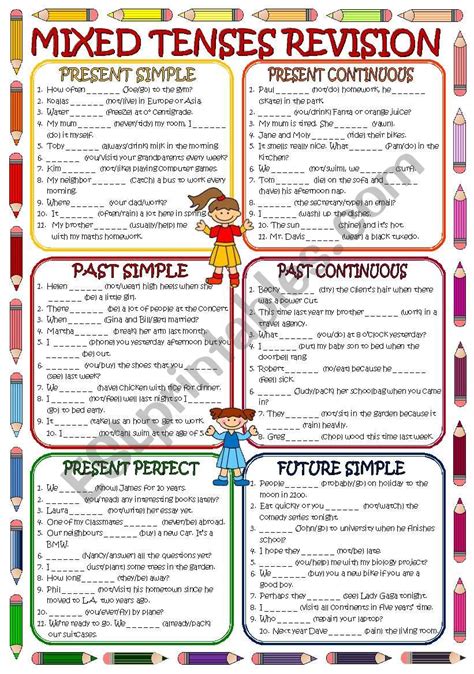 Mixed Tenses Revision Bandw Key Included Esl Worksheet By Mada1