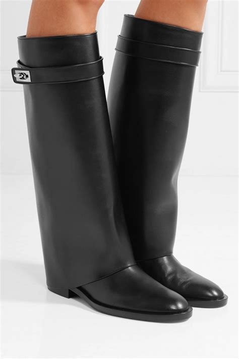 Givenchy Womens Shark Lock Leather Knee Boots Black Black Boots