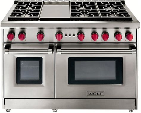 The charbroiler is designed with an infrared burner to give the highest quality and most efficient method of gas grilling. Wolf 48" Stainless Steel Gas Range With Griddle - GR486G