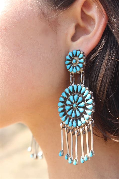 X Large Zuni Turquoise Cluster Dangle Earrings Dangle Earrings