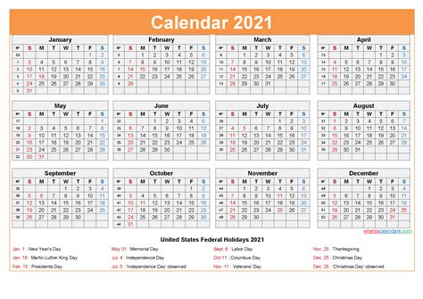 2021 Calendar By Week Number Printable