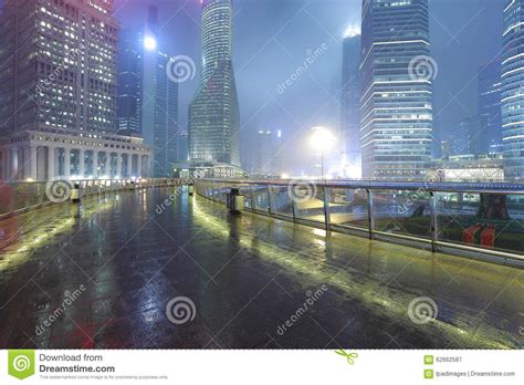 Empty Marble Floor Road With Modern City Architecture Background Stock