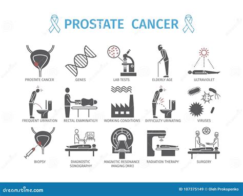 Prostate Cancer Symptoms Causes Diagnostics Flat Icons Set Vector