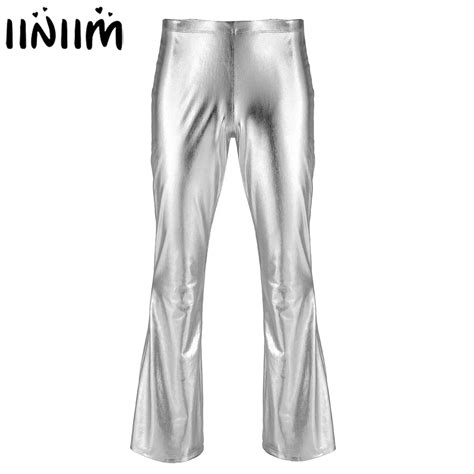 Iiniim Adult Mens Punk Night Club Wear Pants Shiny Metallic Disco Pants