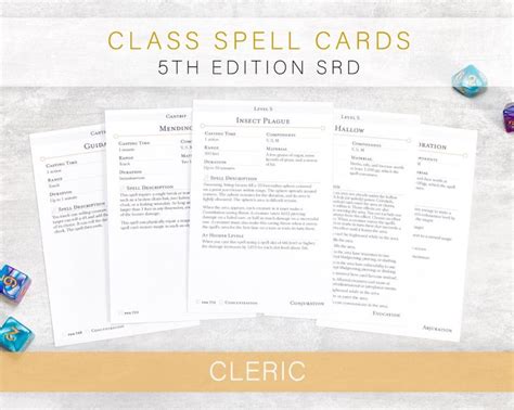 Cleric Spell Cards E Basic Rules Cantrip To Level Etsy In