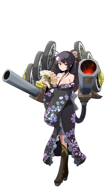 Sw Oshiro Projectre Official Art 1girl Bare Shoulders Black Hair Boots Breasts Cannon