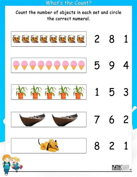 Count The Objects And Circle The Correct Numeral Math Worksheets Fa4