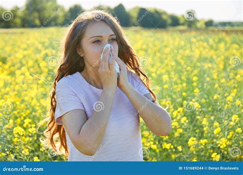 The Girl Has A Seasonal Allergy To Flower Pollen Stock Photo Image Of