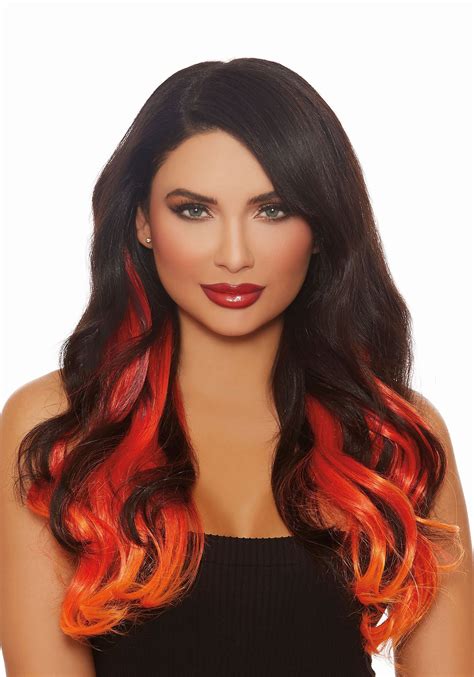 Long Straight 3 Piece Ombre Burgredorange Hair Extensions