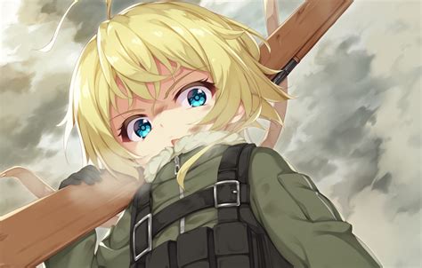 Wallpaper Girl Gun Soldier Sky Military Weapon War Anime Cloud Face Blonde Asian