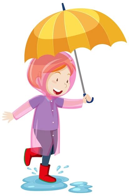 Girl With Umbrella In Rain Clipart