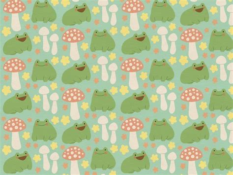 Froggy Pattern Mushroom Wallpaper Frog Wallpaper Cottagecore