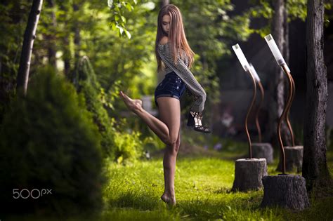 Wallpaper Skinny Jean Shorts High Heels Depth Of Field Women