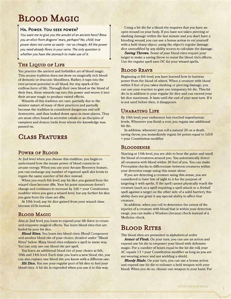 Wizard Blood Magic 5e Dungeon Masters Guild Dungeon Masters Guild