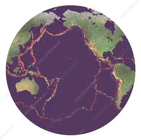 The pacific ring of fire is the name that is given to a horseshoe shaped area in the pacific ocean which extends from south america and north america to eastern asia, australia and new zealand. Pacific Ring of Fire - Stock Image - E365/0096 - Science ...