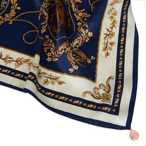 Silk Square Scarf In Navy With Intricate Print Pattern Dew Bees
