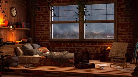 Cozy Bedroom Scene With Rain On Window And Wind Sounds Heavy Rain