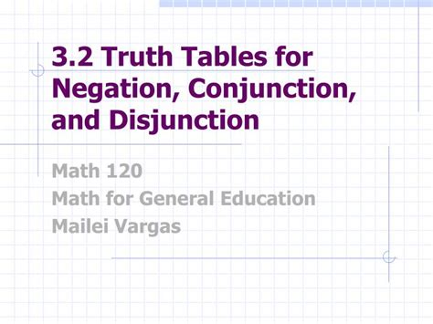 Ppt 32 Truth Tables For Negation Conjunction And Disjunction