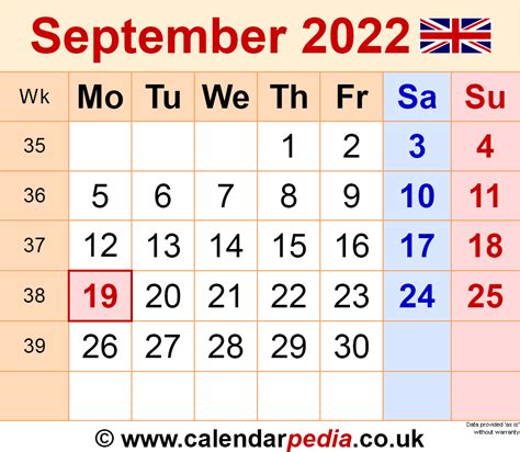 Calendar September 2022 Uk With Excel Word And Pdf Templates Calendar