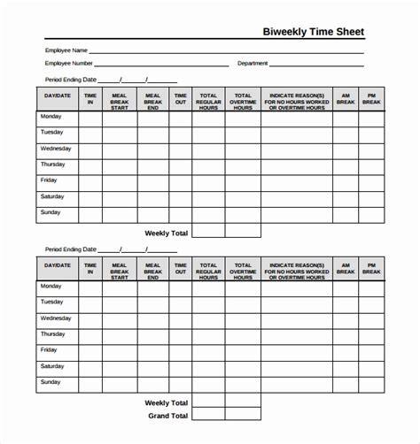 Fortnightly Timesheet Template