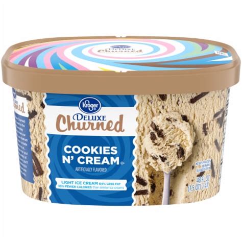 Kroger Deluxe Churned Cookies And Cream Light Ice Cream Tub 48 Oz