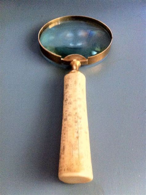 Sale Large Magnifying Glass Antique 19thc Scrimshaw Bone Handle Brass Framed Antique Bone