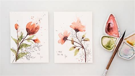 Watercolor Simple Floral Cards Tutorial For Beginners Ink And Wash