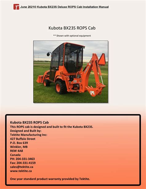 Kubota Bx23s Rops Cab Installation Manual Pdf Download Manualslib