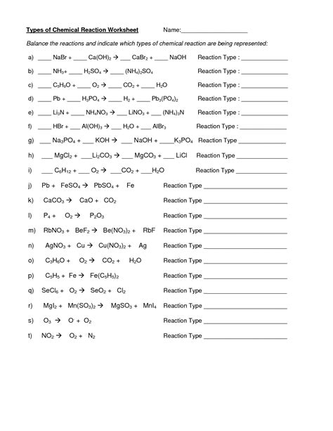 61. Classification Of Chemical Reactions Chemistry Worksheet Key / Types Of Chemical Reactions 