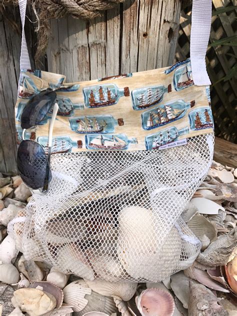 Shell Bag Seashell Bag Stripes Shell Collecting Bag Etsy Mesh Bag